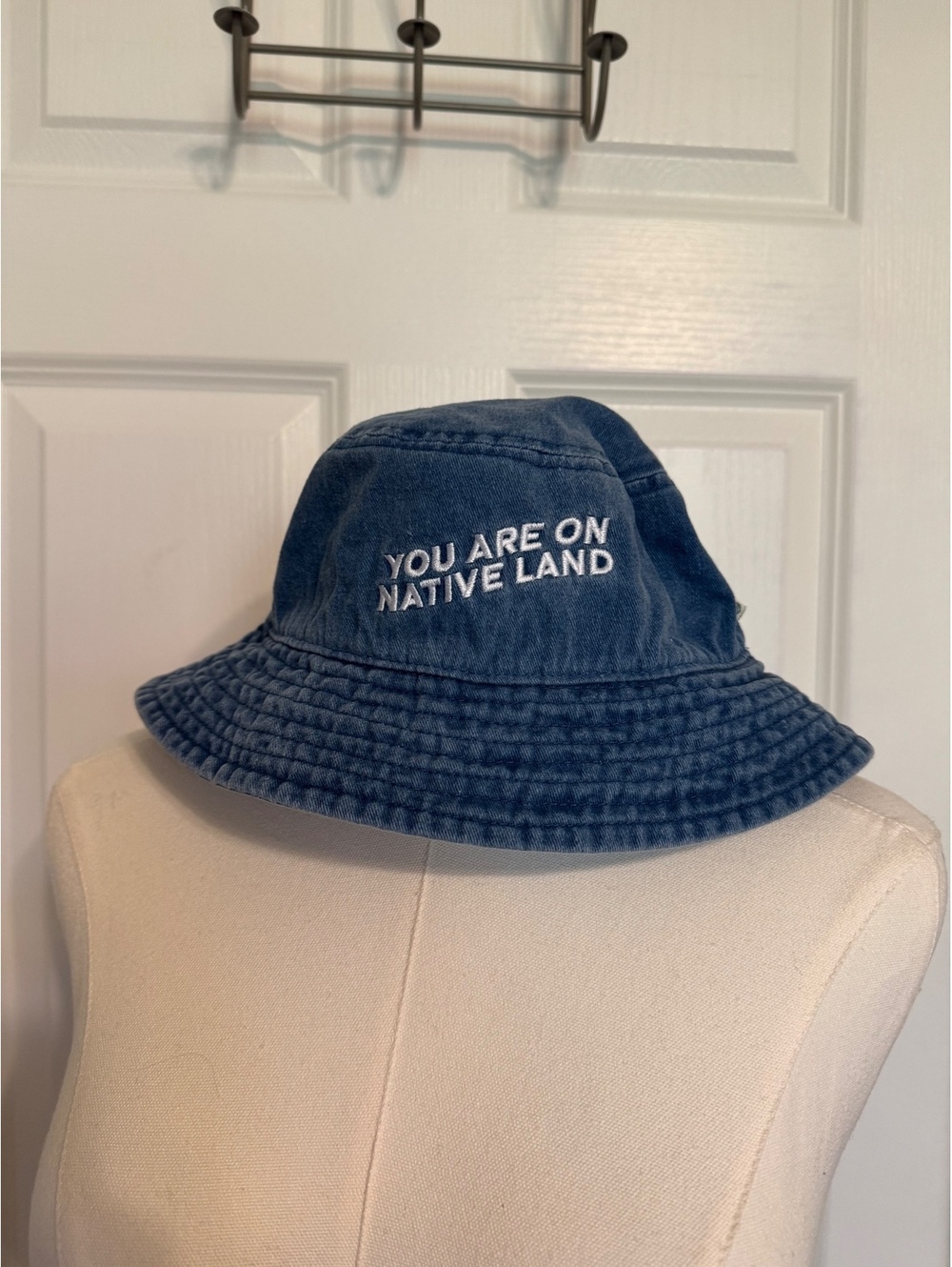 Urban Native Era "You Are On Native Land" Blue Bucket Hat